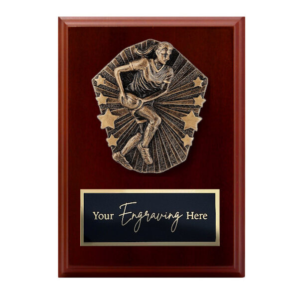 Cosmos Walnut Plaque Rugby League / Union Female