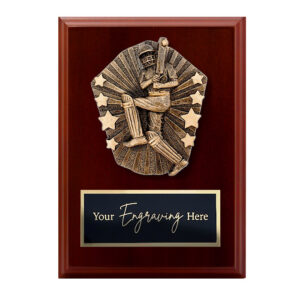 Cosmos Walnut Plaque Cricket Male Batsman