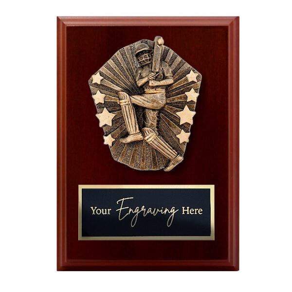 Cosmos Walnut Plaque Cricket Male Batsman