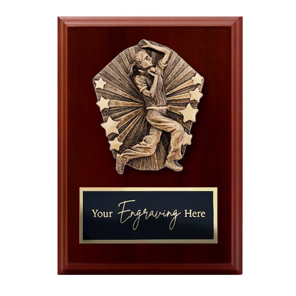 Cosmos Walnut Plaque Cricket Female Bowler