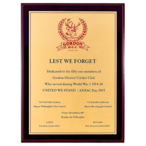 Rosewood Wall Plaque - Brushed Gold Plate