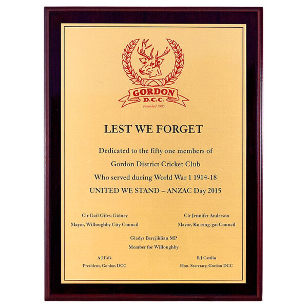 Rosewood Wall Plaque - Brushed Gold Plate