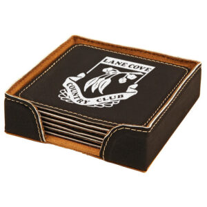 Coaster Square Set of 6 - Leatherette Black/Silver