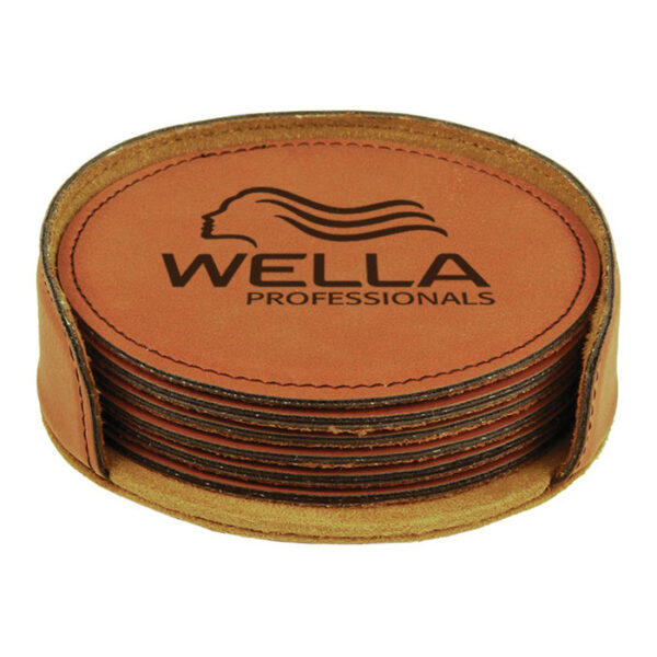 Coaster Round Set of 6 - Leatherette Rawhide/Black
