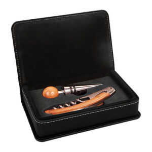 2 Piece Wine Tool Set - Leatherette Black